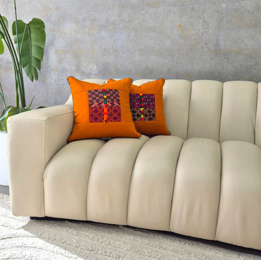 Hand Embroidered Orange Cushion Cover