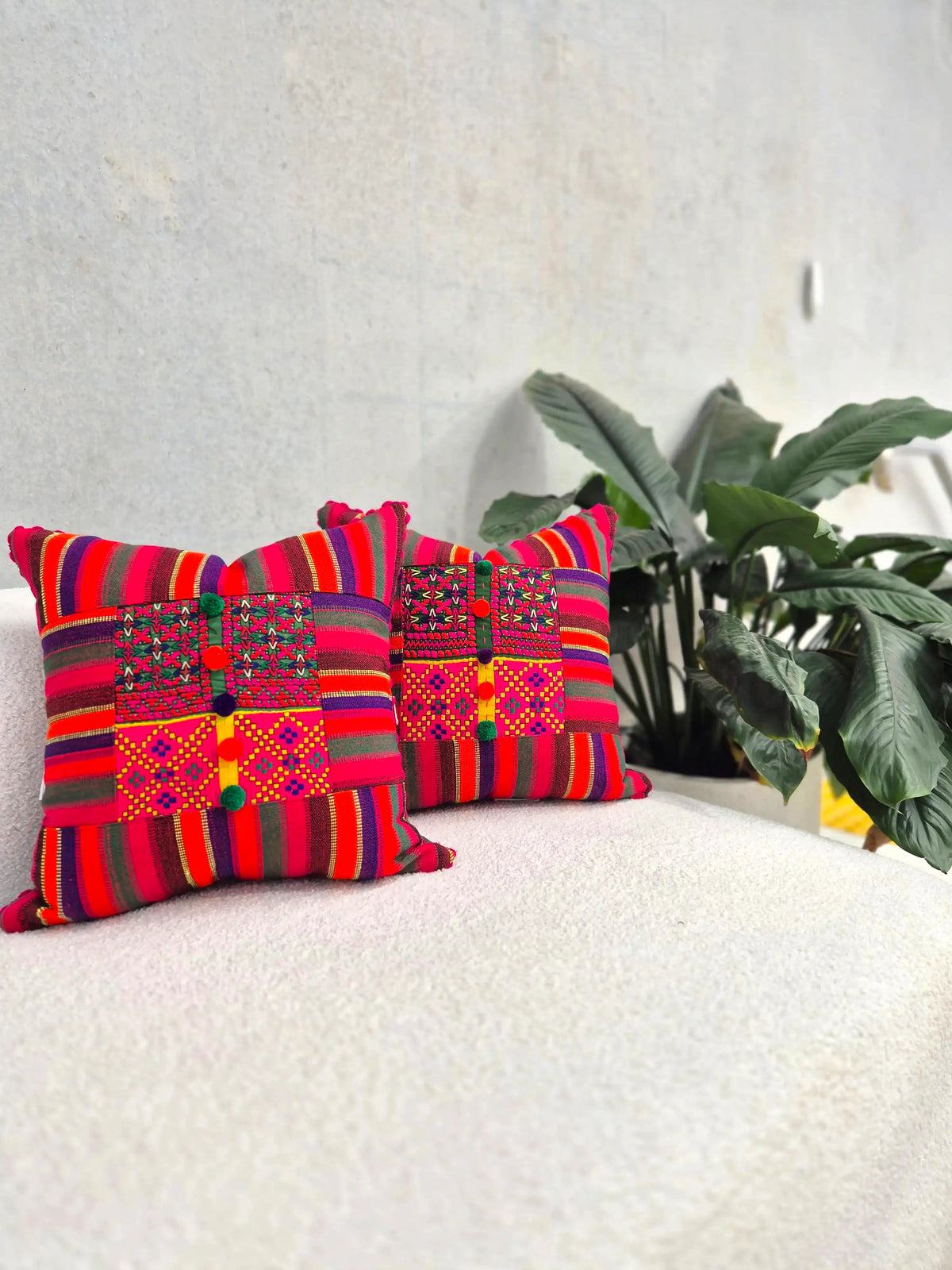 Hand Embroidered Red Multicolour Cushion Cover