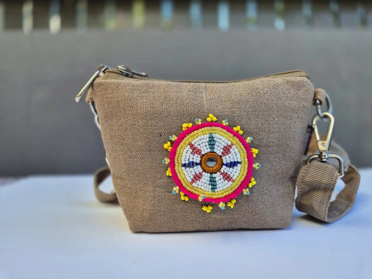 Beige Burlap Side Strap Bag (Small) 2