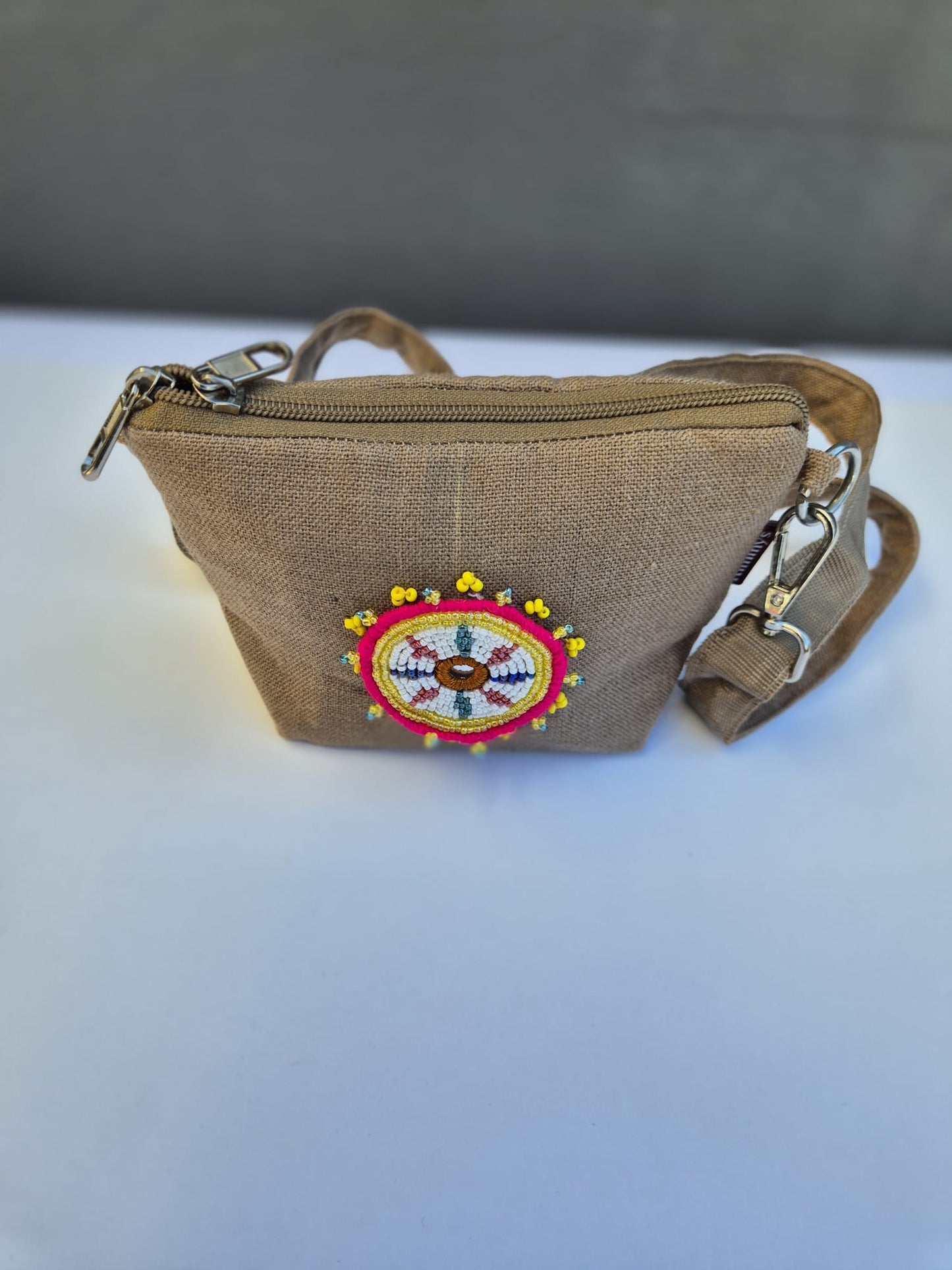 Beige Burlap Side Strap Bag (Small) 3