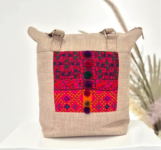 Beige Hand Embroidered Bag 2 (Large)