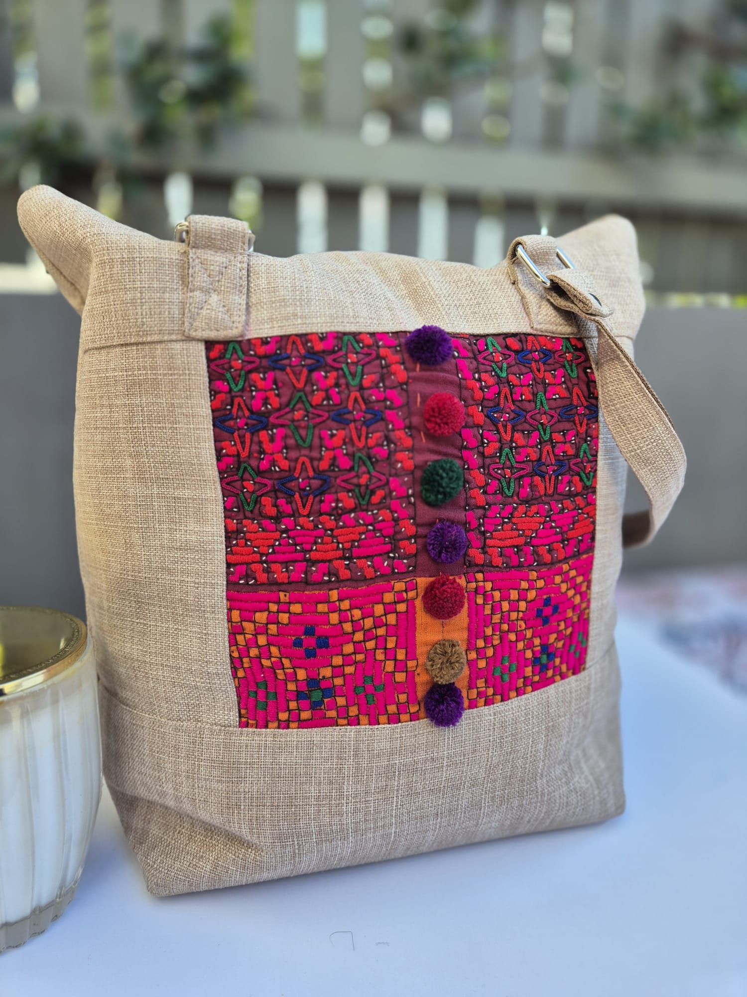 Beige Hand Embroidered Bag 2 (Large) 1