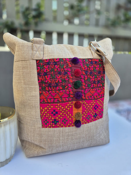 Beige Hand Embroidered Bag 2 (Large) 1