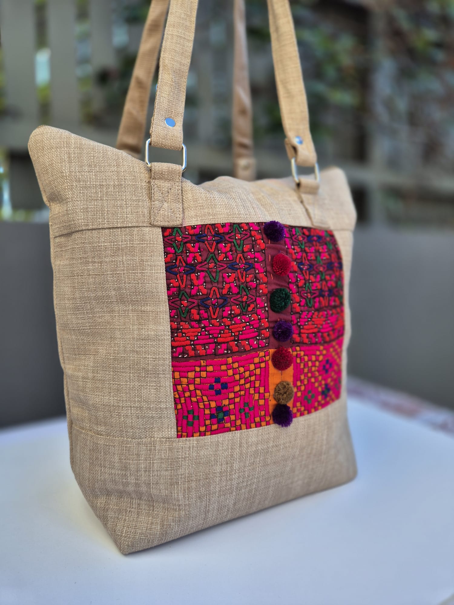 Beige Hand Embroidered Bag 2 (Large) 2