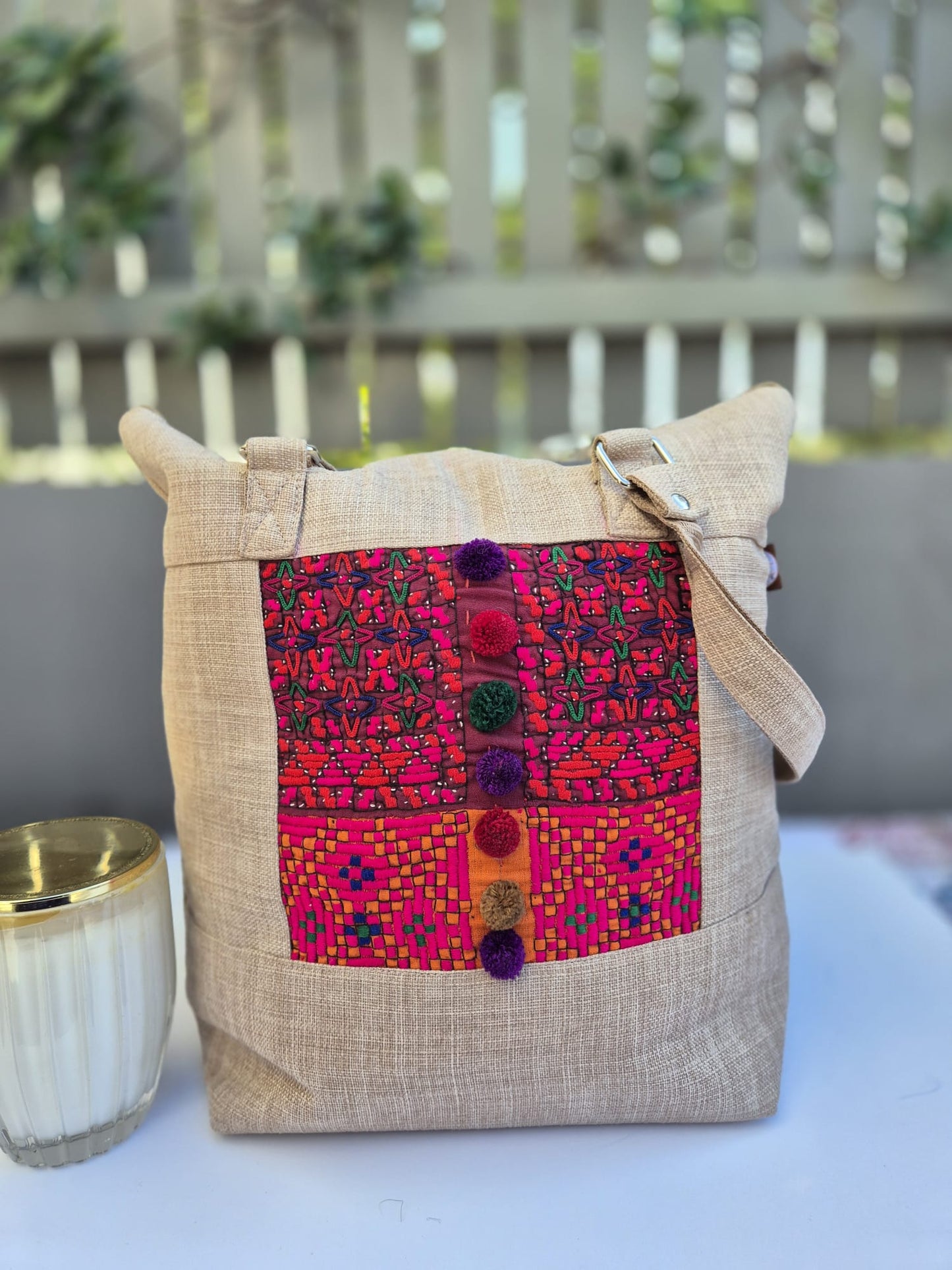 Beige Hand Embroidered Bag 2 (Large) 3