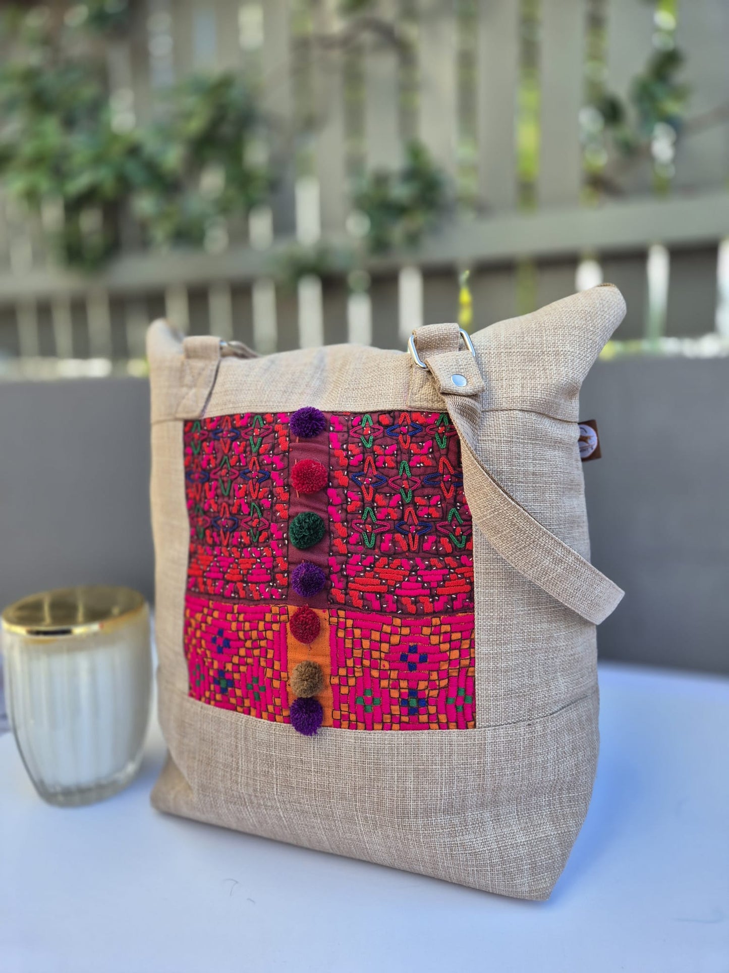 Beige Hand Embroidered Bag 2 (Large) 4