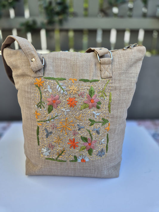 Beige Hand Embroidered Bag (Large) 1