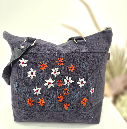 Gray Hand Embroidered Bag (Large)