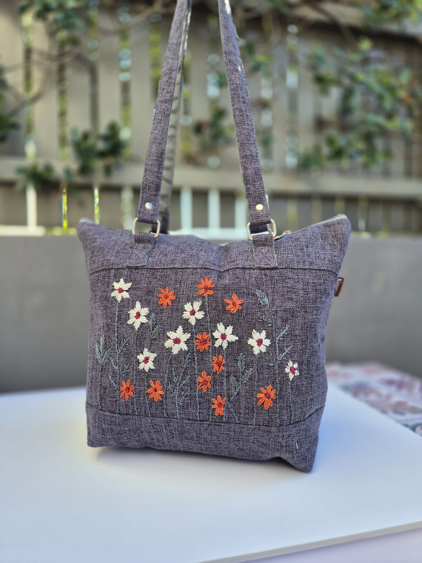 Gray Hand Embroidered Bag (Large) 2