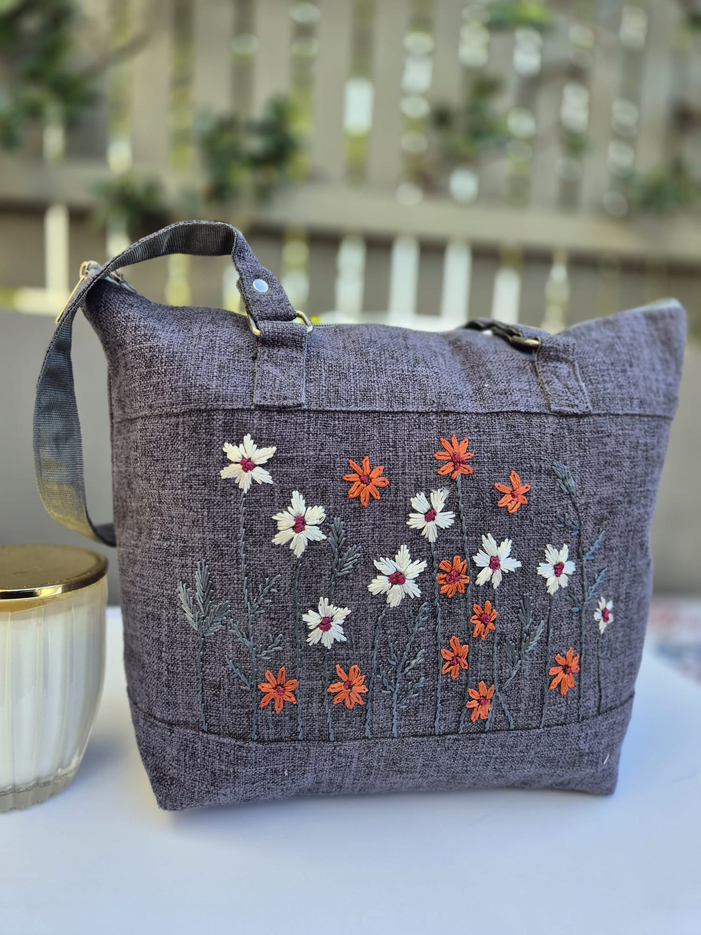 Gray Hand Embroidered Bag (Large) 3