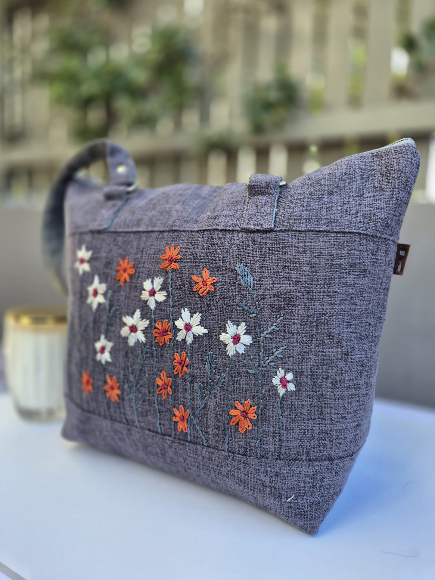 Gray Hand Embroidered Bag (Large) 3