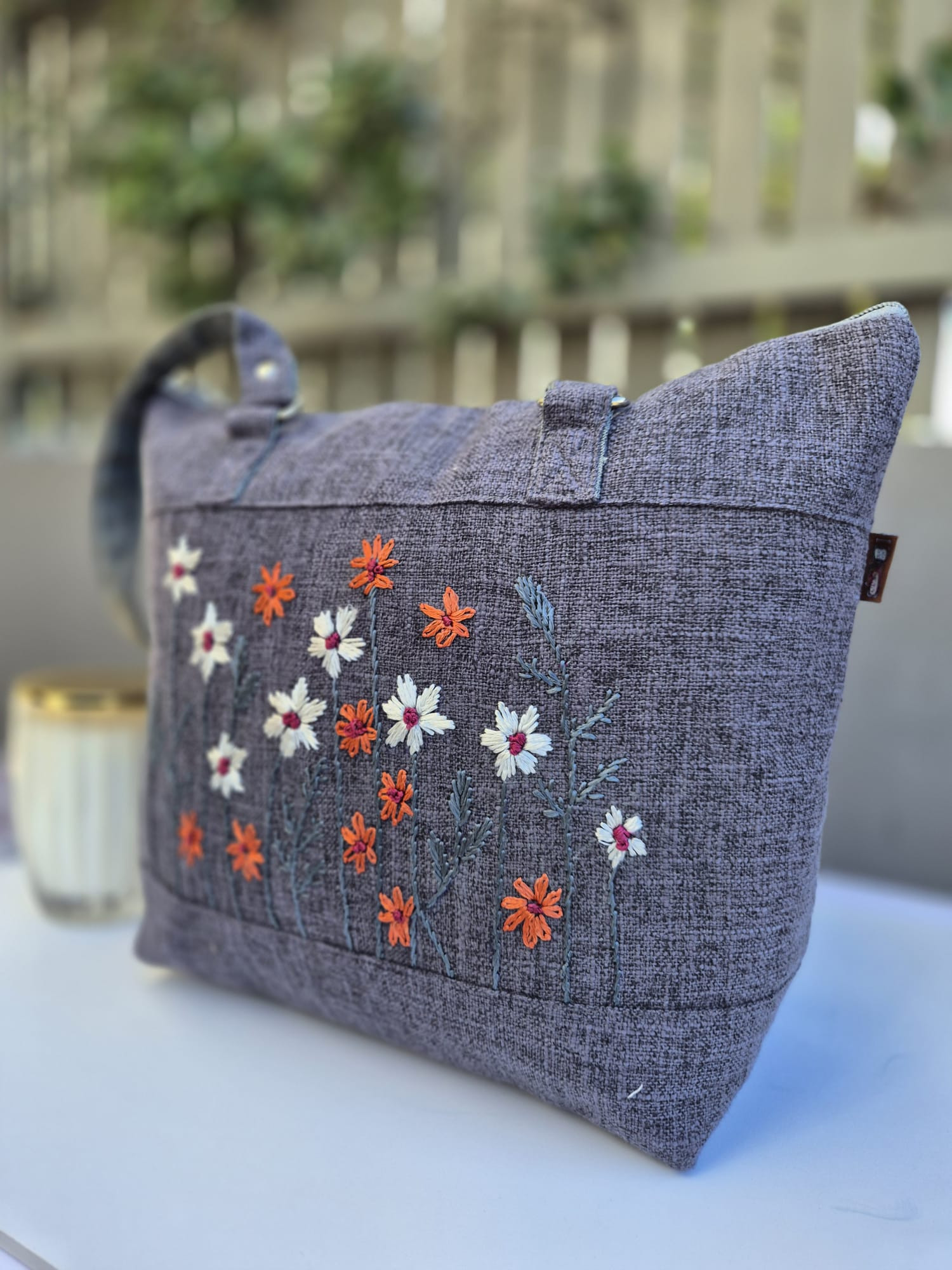 Gray Hand Embroidered Bag (Large) 3