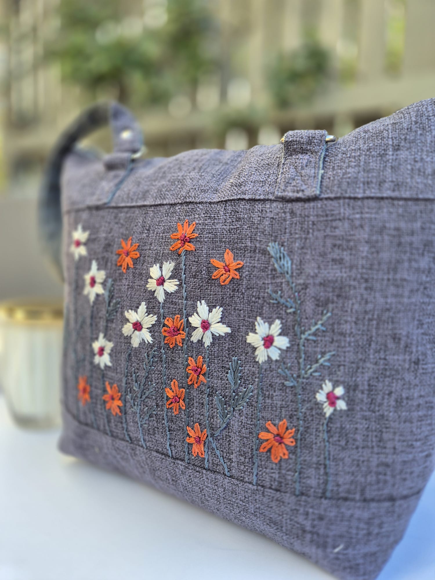 Gray Hand Embroidered Bag (Large) 4