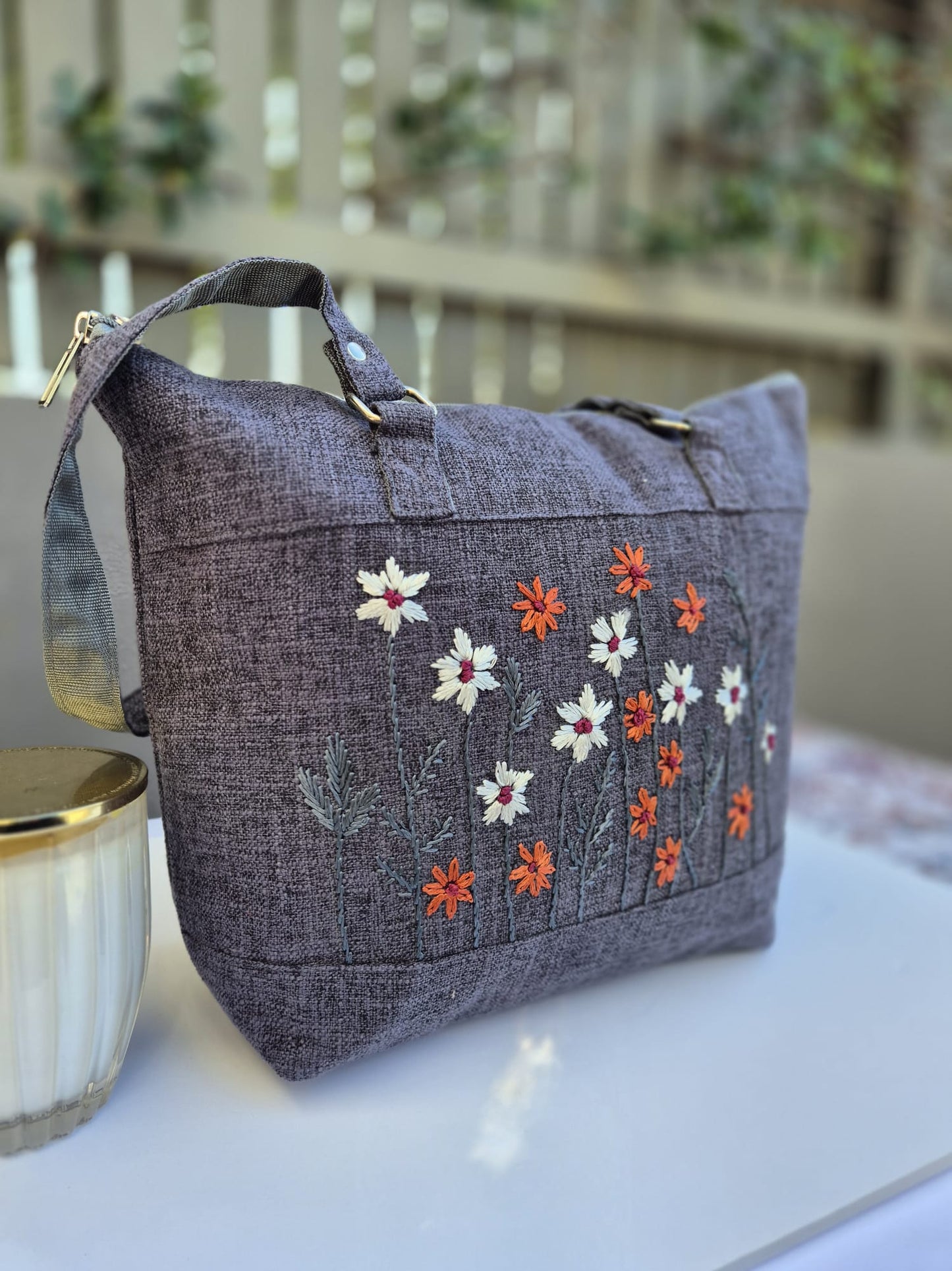 Gray Hand Embroidered Bag (Large) 5