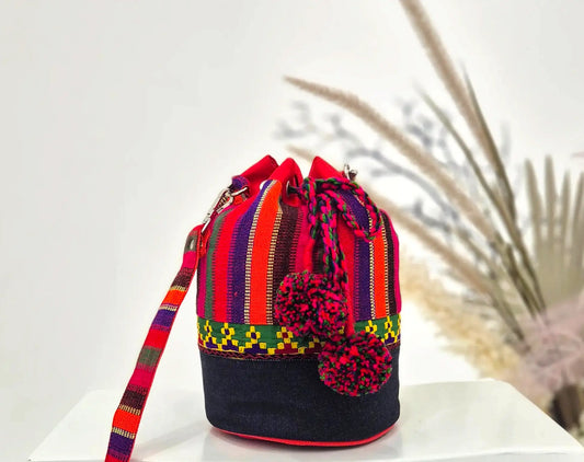 Red Multi-Color Bucket Bag