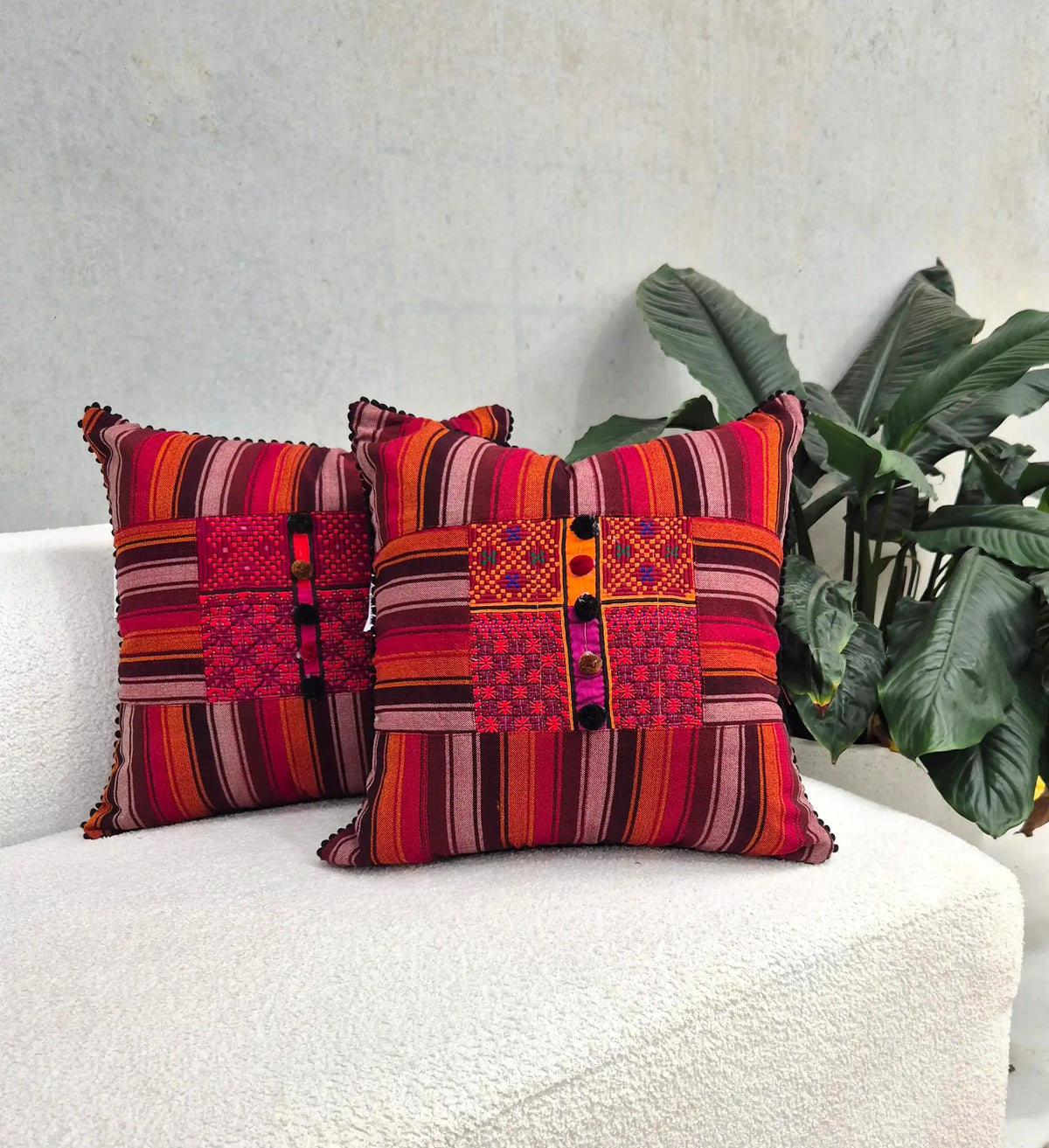 Hand Embroidered Red & Orange Multicolour Cushion Cover