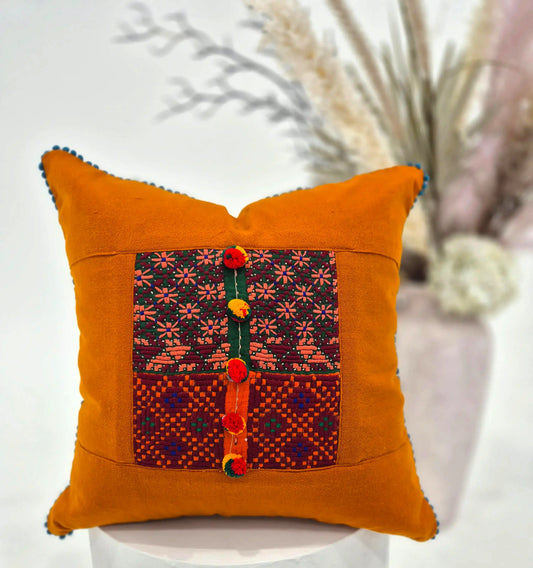 Hand Embroidered Orange Cushion Cover